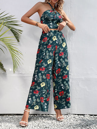 Shop Floral Halter Neck Top and Wide Leg Pants Set Now On Klozey Store - Trnedy U.S. Premium Women Apparel & Accessories And Be Up-To-Fashion!
