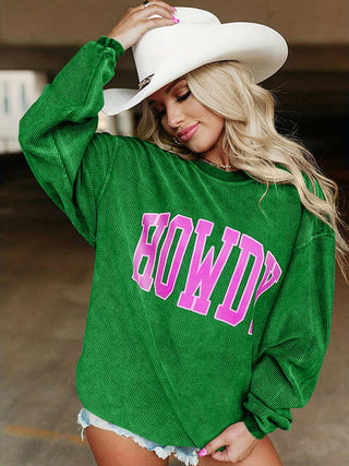Shop Full Size HOWDY Graphic Round Neck Sweatshirt Now On Klozey Store - Trendy U.S. Premium Women Apparel & Accessories And Be Up-To-Fashion!