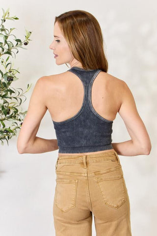 Shop Zenana Washed Ribbed Crewneck Racerback Cropped Tank Top Now On Klozey Store - U.S. Fashion And Be Up-To-Fashion!