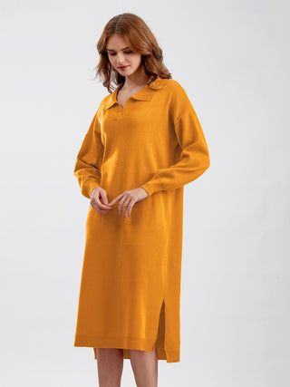 Shop Johnny Collar Long Sleeve Slit Sweater Dress Now On Klozey Store - Trendy U.S. Premium Women Apparel & Accessories And Be Up-To-Fashion!