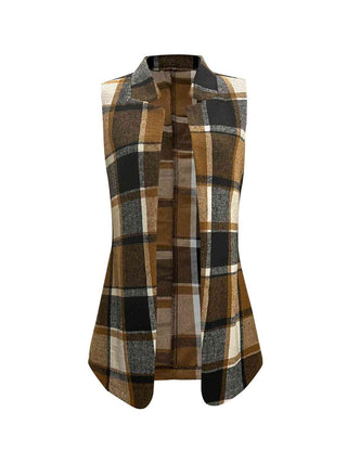 Shop Plaid Open Front Collared Neck Vet Now On Klozey Store - Trendy U.S. Premium Women Apparel & Accessories And Be Up-To-Fashion!
