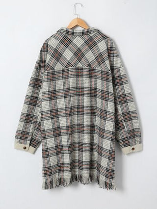 Shop Plus Size Plaid Button Up Dropped Shoulder Outerwear Now On Klozey Store - Trendy U.S. Premium Women Apparel & Accessories And Be Up-To-Fashion!