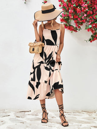 Shop Printed Spaghetti Strap Tiered Midi Dress Now On Klozey Store - Trendy U.S. Premium Women Apparel & Accessories And Be Up-To-Fashion!
