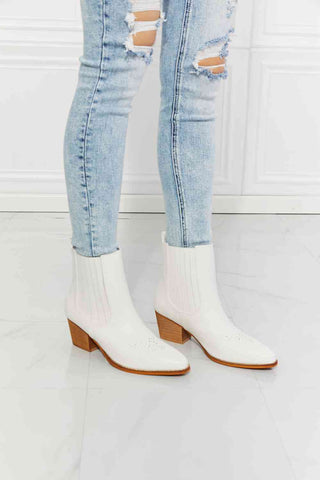 Shop MMShoes Love the Journey Stacked Heel Chelsea Boot in White Now On Klozey Store - Trendy U.S. Premium Women Apparel & Accessories And Be Up-To-Fashion!