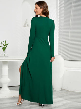 Shop V-Neck Long Sleeve Split Dress Now On Klozey Store - Trendy U.S. Premium Women Apparel & Accessories And Be Up-To-Fashion!