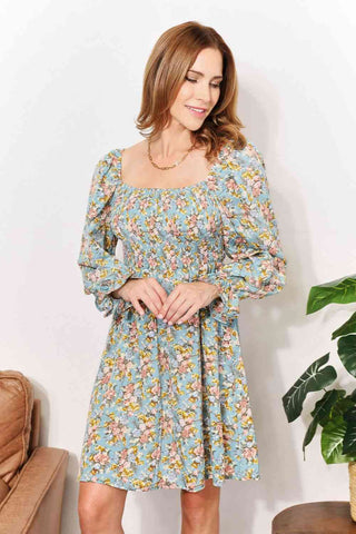 Shop Double Take Floral Smocked Flounce Sleeve Square Neck Dress Now On Klozey Store - Trendy U.S. Premium Women Apparel & Accessories And Be Up-To-Fashion!
