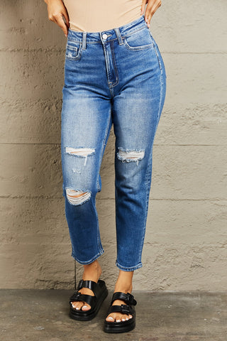 Shop BAYEAS High Waisted Cropped Dad Jeans Now On Klozey Store - Trendy U.S. Premium Women Apparel & Accessories And Be Up-To-Fashion!