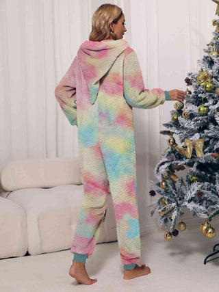 Shop Zip Front Long Sleeve Hooded Teddy Lounge Jumpsuit Now On Klozey Store - Trendy U.S. Premium Women Apparel & Accessories And Be Up-To-Fashion!