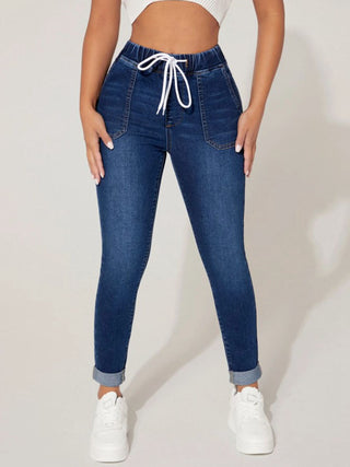 Shop Drawstring Cropped Jeans Now On Klozey Store - Trendy U.S. Premium Women Apparel & Accessories And Be Up-To-Fashion!