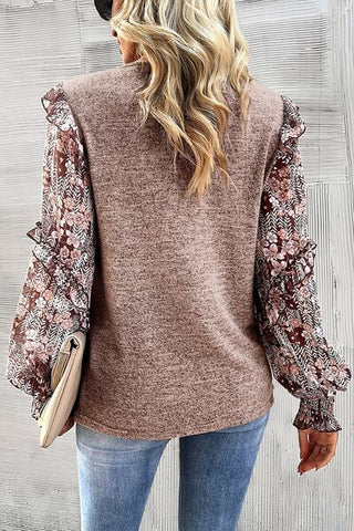 Shop Heathered Floral Frill Lantern Sleeve Blouse Now On Klozey Store - U.S. Fashion And Be Up-To-Fashion!