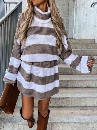 Shop Striped Turtleneck Sweater Dress Now On Klozey Store - Trendy U.S. Premium Women Apparel & Accessories And Be Up-To-Fashion!