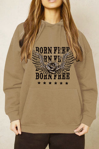 Shop Simply Love Full Size BORN FREE Graphic Hoodie Now On Klozey Store - Trendy U.S. Premium Women Apparel & Accessories And Be Up-To-Fashion!
