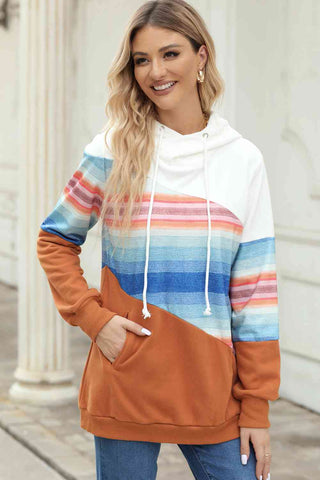 Shop Drawstring Color Block Hoodie with Pockets Now On Klozey Store - Trendy U.S. Premium Women Apparel & Accessories And Be Up-To-Fashion!