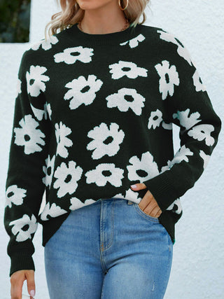 Shop Floral Round Neck Sweater Now On Klozey Store - Trendy U.S. Premium Women Apparel & Accessories And Be Up-To-Fashion!