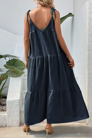 Shop Tie-Shoulder Tiered Maxi Dress Now On Klozey Store - Trendy U.S. Premium Women Apparel & Accessories And Be Up-To-Fashion!