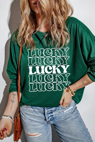 Shop LUCKY Round Neck Dropped Shoulder Sweatshirt Now On Klozey Store - U.S. Fashion And Be Up-To-Fashion!