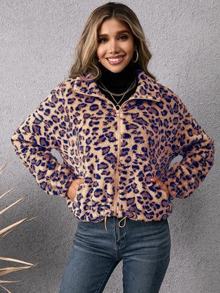 Shop Drawstring Leopard Zip Up Jacket Now On Klozey Store - Trendy U.S. Premium Women Apparel & Accessories And Be Up-To-Fashion!