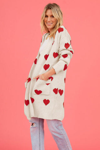 Shop Heart Graphic Open Front Cardigan with Pockets Now On Klozey Store - Trendy U.S. Premium Women Apparel & Accessories And Be Up-To-Fashion!