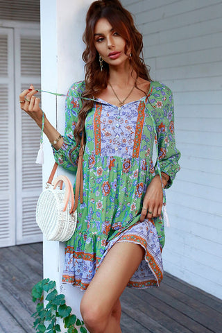 Shop Floral Tied Balloon Sleeve Mini Dress Now On Klozey Store - Trendy U.S. Premium Women Apparel & Accessories And Be Up-To-Fashion!