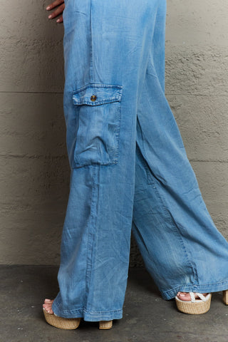 Shop GeeGee Out Of Site Full Size Denim Cargo Pants Now On Klozey Store - Trendy U.S. Premium Women Apparel & Accessories And Be Up-To-Fashion!