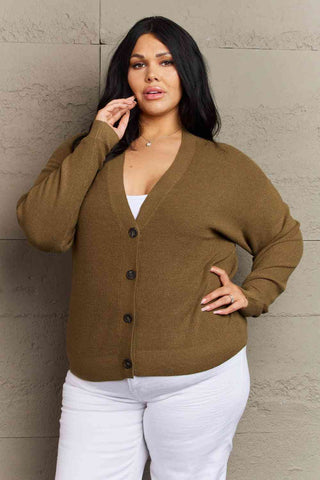Shop Zenana Kiss Me Tonight Full Size Button Down Cardigan in Olive Now On Klozey Store - Trendy U.S. Premium Women Apparel & Accessories And Be Up-To-Fashion!