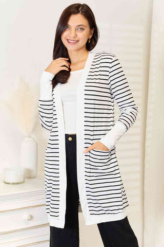 Shop Double Take Striped Open Front Longline Cardigan Now On Klozey Store - Trendy U.S. Premium Women Apparel & Accessories And Be Up-To-Fashion!