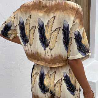 Shop Feather Print Half Sleeve Top and Shorts Set Now On Klozey Store - Trendy U.S. Premium Women Apparel & Accessories And Be Up-To-Fashion!