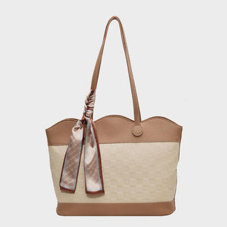 Shop PU Leather Tied Contrast Tote Bag Now On Klozey Store - Trendy U.S. Premium Women Apparel & Accessories And Be Up-To-Fashion!