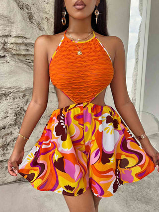 Shop Sleeveless Cutout Printed Mini Dress Now On Klozey Store - Trendy U.S. Premium Women Apparel & Accessories And Be Up-To-Fashion!