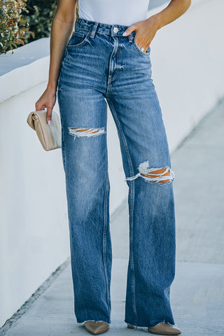 Shop High-Rise Distressed Raw Hem Jeans Now On Klozey Store - Trnedy U.S. Premium Women Apparel & Accessories And Be Up-To-Fashion!