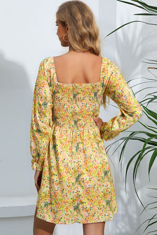 Shop Floral Smocked Square Neck Dress Now On Klozey Store - U.S. Fashion And Be Up-To-Fashion!