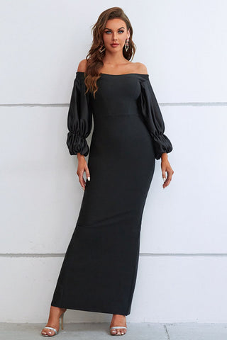 Shop Off-Shoulder Bubble Sleeve Slit Dress Now On Klozey Store - U.S. Fashion And Be Up-To-Fashion!