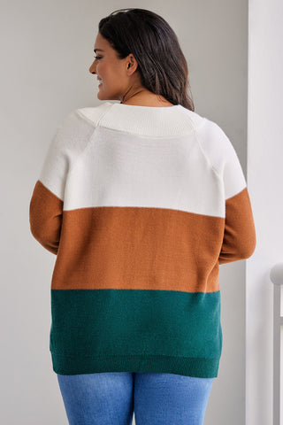 Shop Plus Size Color Block Long Sleeve Sweater Now On Klozey Store - Trendy U.S. Premium Women Apparel & Accessories And Be Up-To-Fashion!