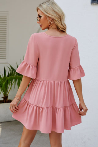 Shop Tied Flounce Sleeve Mini Dress Now On Klozey Store - Trendy U.S. Premium Women Apparel & Accessories And Be Up-To-Fashion!