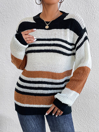 Shop Striped Round Neck Sweater Now On Klozey Store - Trendy U.S. Premium Women Apparel & Accessories And Be Up-To-Fashion!