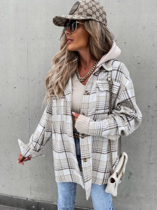 Shop Plaid Dropped Shoulder Hooded Jacket Now On Klozey Store - Trendy U.S. Premium Women Apparel & Accessories And Be Up-To-Fashion!