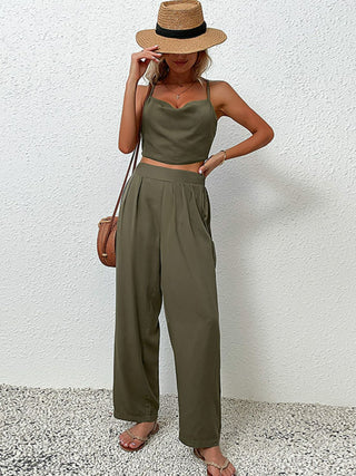 Shop Crisscross Back Cropped Top and Pants Set Now On Klozey Store - Trendy U.S. Premium Women Apparel & Accessories And Be Up-To-Fashion!