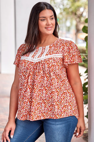 Shop Plus Size Floral Lace Trim Round Neck Blouse Now On Klozey Store - U.S. Fashion And Be Up-To-Fashion!