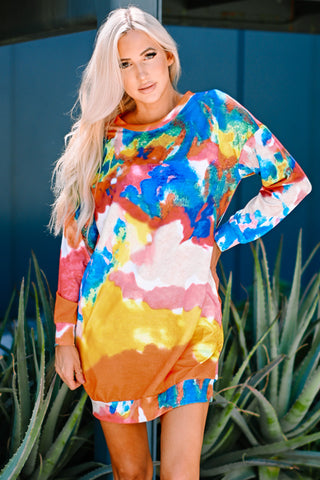 Shop Multicolored Tie-Dye Long Sleeve Dress Now On Klozey Store - U.S. Fashion And Be Up-To-Fashion!