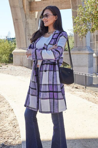 Shop Double Take Full Size Plaid Button Up Lapel Collar Coat Now On Klozey Store - Trendy U.S. Premium Women Apparel & Accessories And Be Up-To-Fashion!