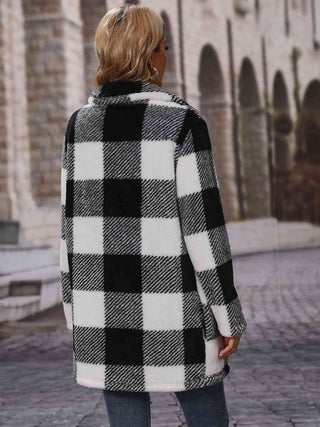 Shop Plaid Collared Neck Coat with Pockets Now On Klozey Store - U.S. Fashion And Be Up-To-Fashion!