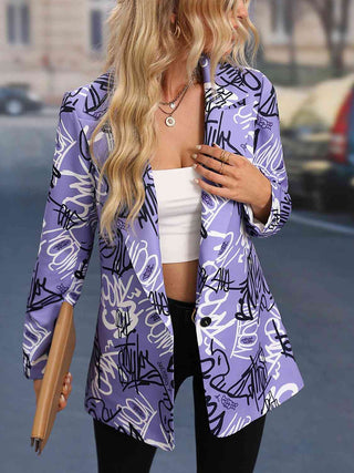 Shop Printed Lapel Collar Long Sleeve Blazer Now On Klozey Store - Trendy U.S. Premium Women Apparel & Accessories And Be Up-To-Fashion!