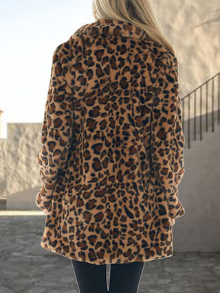 Shop Leopard Collared Neck Coat with Pockets Now On Klozey Store - Trendy U.S. Premium Women Apparel & Accessories And Be Up-To-Fashion!