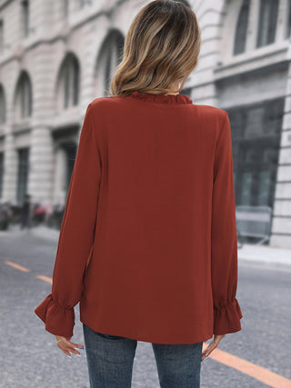Shop Frill Round Neck Flounce Sleeve Blouse Now On Klozey Store - Trendy U.S. Premium Women Apparel & Accessories And Be Up-To-Fashion!