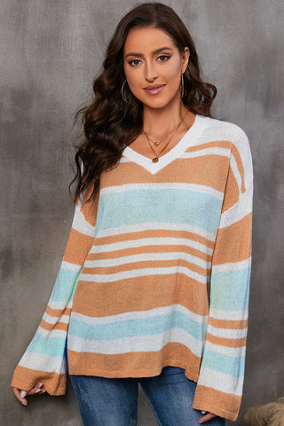 Shop Striped V-Neck Knit Top Now On Klozey Store - Trendy U.S. Premium Women Apparel & Accessories And Be Up-To-Fashion!