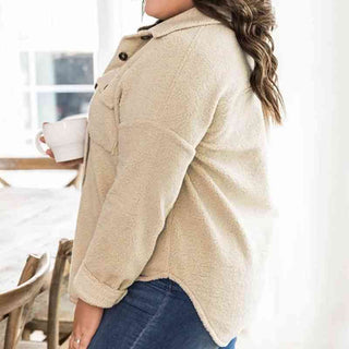 Shop Button Down Dropped Shoulder Fleece Jacket Now On Klozey Store - Trendy U.S. Premium Women Apparel & Accessories And Be Up-To-Fashion!