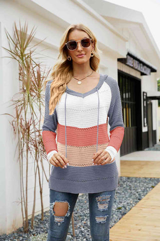 Shop Color Block Drawstring Hooded Sweater Now On Klozey Store - U.S. Fashion And Be Up-To-Fashion!