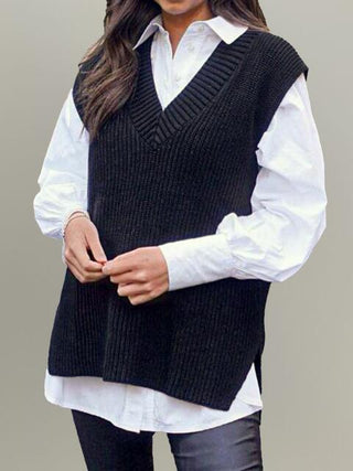 Shop V-Neck Slit Sweater Vest Now On Klozey Store - Trendy U.S. Premium Women Apparel & Accessories And Be Up-To-Fashion!