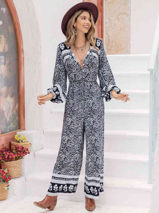 Shop Printed Long Sleeve Wide Leg Jumpsuit Now On Klozey Store - Trendy U.S. Premium Women Apparel & Accessories And Be Up-To-Fashion!
