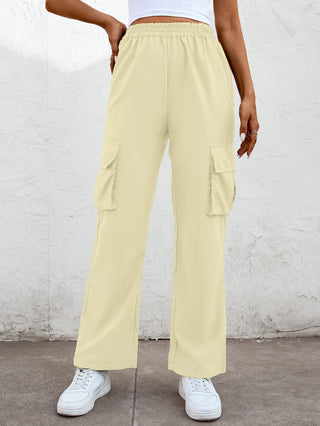 Shop Elastic Waist Straight Leg Cargo Pants Now On Klozey Store - Trendy U.S. Premium Women Apparel & Accessories And Be Up-To-Fashion!